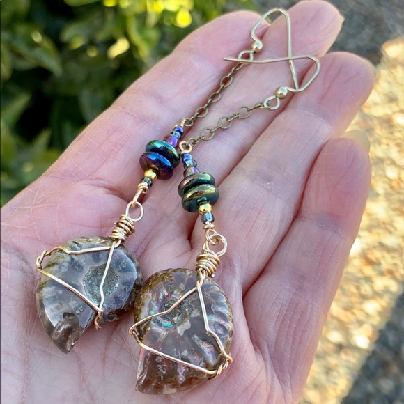 Polished Ammonite Dangle Earrings - Picture 8 of 16